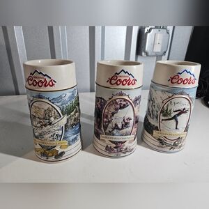 Vintage Set Of Coors Light Beer Stein Mug Skier The Rocky Mount Legend Series